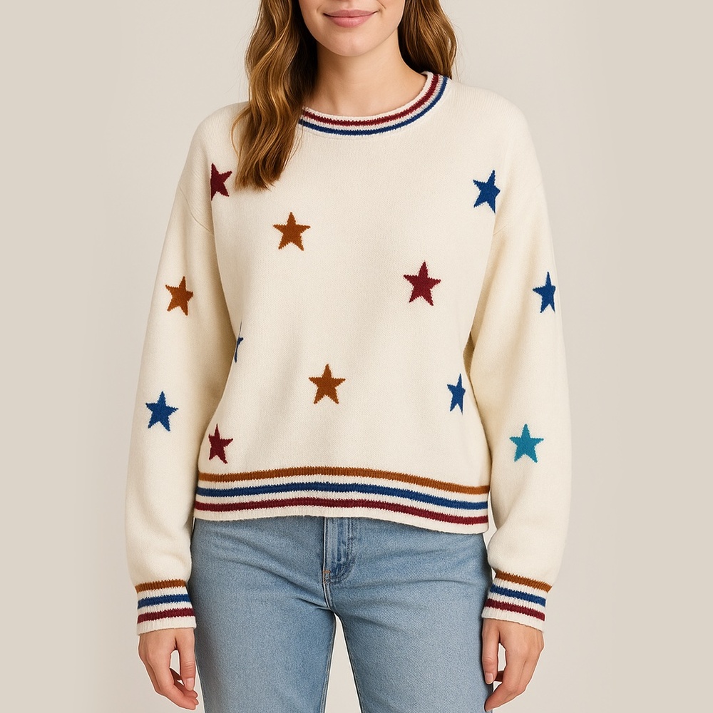 Women’s Oversized Cozy Sweater  Rainbow Stars NWT